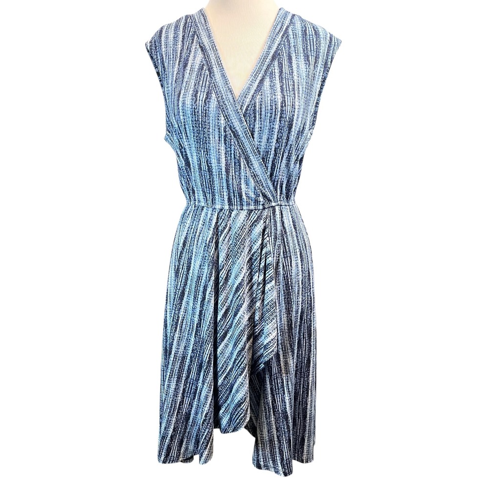 BCBG Max Azria Women's Blue White Vertical Stripe Sleeveless Wrap Dress‎ Small